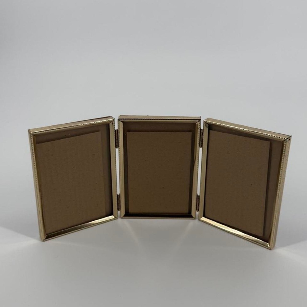Vintage Gold Trifold 3 Panel Picture Frame Beaded Edge Tabletop Display 3x5